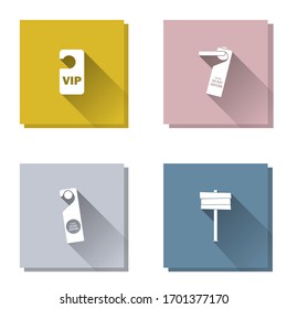 Vector set icon tag on the door. Hotel door hanger and  wooden sign.