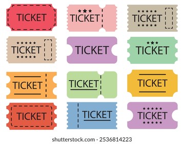 Vector set of icon tickets template. Ticket for cinema,movie, circus,theater, film,festival,casino,club,music etc. 
Event tickets, entrance pass set .Vector.