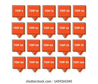 Vector set icon top rating: tor 5; top 10; top 50 and top 100 rating. Illustration in a flat style.