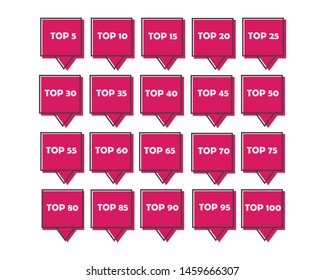 Vector set icon top rating: tor 5; top 10; top 50 and top 100 rating. Illustration in a flat style.