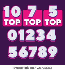 Vector set icon top rating: Tor 10; Top 7; Top 5; and other numbers. Illustration in a flat style