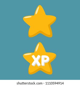 Vector set Icon yellow star. In the picture, a game star, and a star with the text: XP