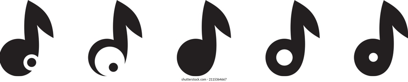 Vector set icons of 5 types Musical Notes in cartoon style