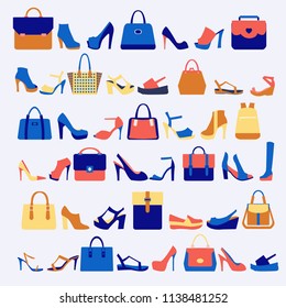 Vector Set icons of accessories fashion bags and shoes illustration