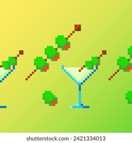 conjunto vectorial de iconos para la bebida alcohólica martini con aceitunas