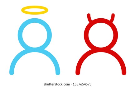 Vector set icons angel and devil in flat style. Angel and devil in simple style.