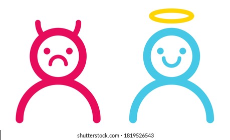 Vector set icons angel and devil in flat style. Angel and devil in simple style.