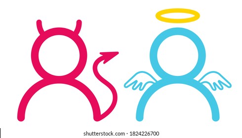 Vector set icons angel and devil in flat style. Angel and devil in simple style.