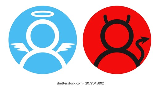 Vector set icons angel and devil in flat style. Angel and devil in simple style.