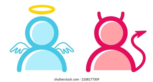 Vector set icons angel and devil in flat style. Illustration of angel and devil in simple style.