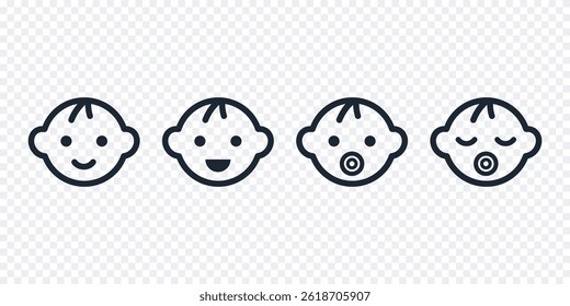 Vector set of icons of baby face, infant head.