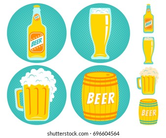 Vector set icons of a beer drinks. Vector icons beer for Oktoberfest.