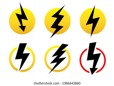 Vector set icons black Lightning bolt. collection of Thunder Icons with lightning. Electricity danger thunder. Lighting Flash isolated.