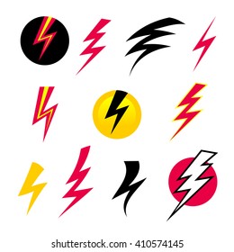 Vector set icons black Lightning bolt. Set of Thunder Icons with lightning. Electricity danger thunder. vector Lightning bolt isolated.