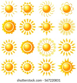 Vector set icons with bright suns.