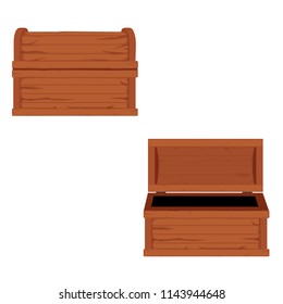 Vector set of icons with cartoon closed and opened brown wooden pirate chests  on white background