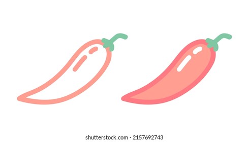 Vector set icons of chili pepper. Vector illustration of chilli. Hand drawing vegetables.