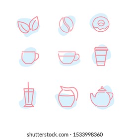 
Vector set of icons for coffee shop on a white background.