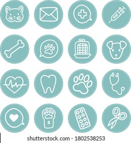 Vector set of icons, collection of covers for social media highlights, isolated on white background. Veterinary clinic or pet shop concept