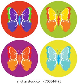 Vector set of icons with colored butterflies