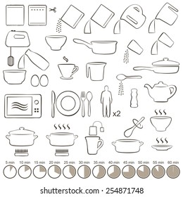 Vector Set Icons  Cooking Tools,  Manual Instructions, 