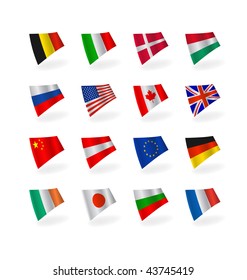 Vector set icons countries  fluttering flags