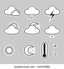 vector set of icons denoting the weather on a gray background