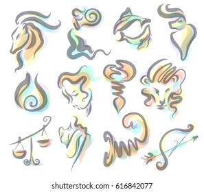 VECTOR  set of icons depicting the astrological signs of the zodiac. Horoscope.

