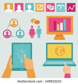 Vector set of icons and design element - human resources and start-up