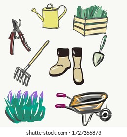 Vector set of icons devoted to gerdering and spring theme