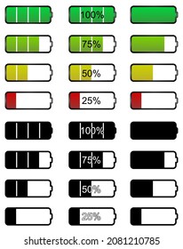 Vector set of icons of different battery charge