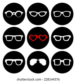 Vector set of icons of different shapes glasses in trendy flat style