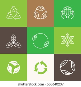 Vector set of icons and emblems - recycle symbols - sustainable development and zero waste concepts 