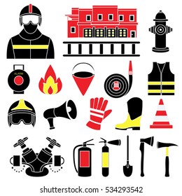 Vector set icons of firefighting equipment vector illustration