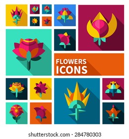 Vector set of icons of flowers