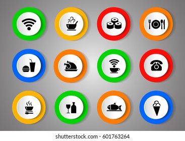 Vector set of  icons with food. Vector illustration,