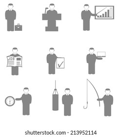 Vector set of icons in the form of a silhouette success in various activities manager