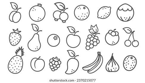 Los vectores ponen iconos de frutas y bayas en un estilo plano. Ilustraciones vectoriales de frutas y bayas. Fruta y baya.