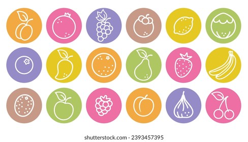 Vector set icons of fruits and berries in flat style. Vector illustrations of fruit and berries. Fruit and berry.