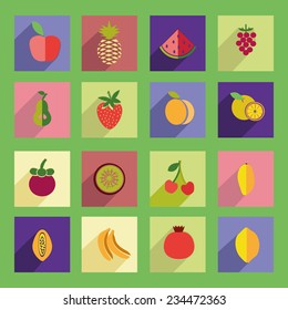 vector set icons of fruits in flat style- Illustration