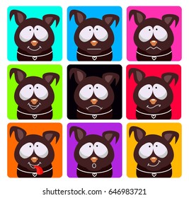 Vector set icons, funny concept, dog emoji, game design