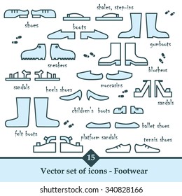Vector set of icons - funny Footwear (blue on white background)