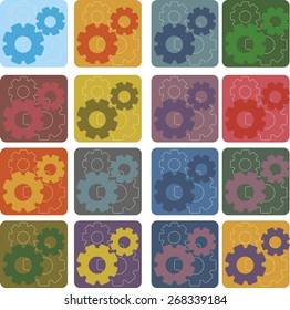vector set icons with gears on square background in different dark and light colors
