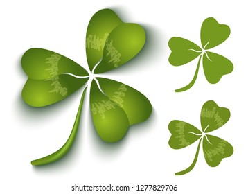 Vector set icons of a green clover. Vector illustration of a clover