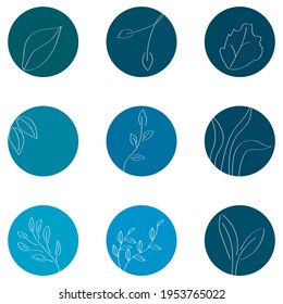 Vector set of icons in green shades with plants