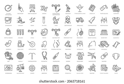 Vector set of icons. Gynecology, gynecological problem and disease