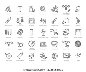 Vector set of icons. Gynecology, gynecological problem and disease