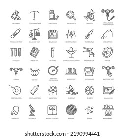 Vector set of icons. Gynecology, gynecological problem and disease