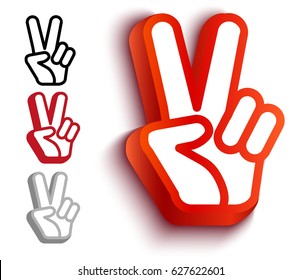 Vector Set Icons With Hand And Peace Symbols. Hand And Two Fingers Are Like Peace Symbol.