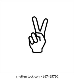 Vector set icons with hand and peace symbols. Hand and two fingers are like peace symbol.